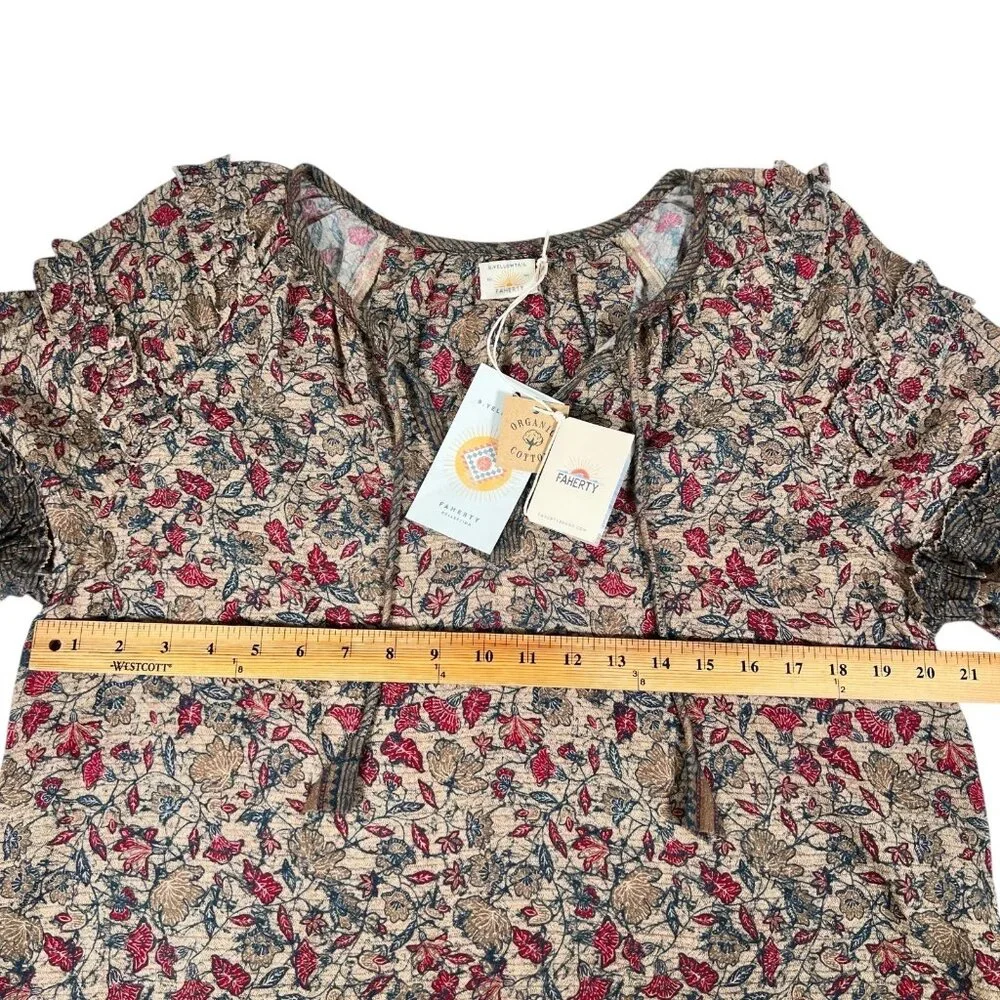 Faherty B. Yellowtail Womens Floral Ruffle Trim Bodhi Top Blouse Size L  NEW - Picture 10 of 11